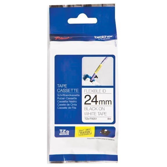 BROTHER - 1" (24mm) P-Touch Flexible Label Tape Black on White