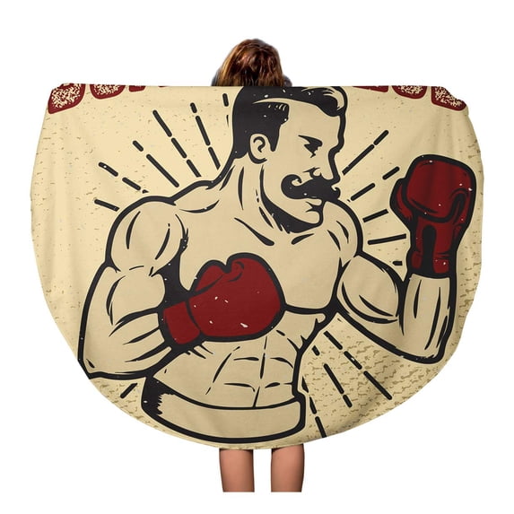 SIDONKU 60 inch Round Beach Towel Blanket Fashioned Boxing Club Vintage Boxer on for Emblem Old Travel Circle Circular Towels Mat Tapestry Beach Throw