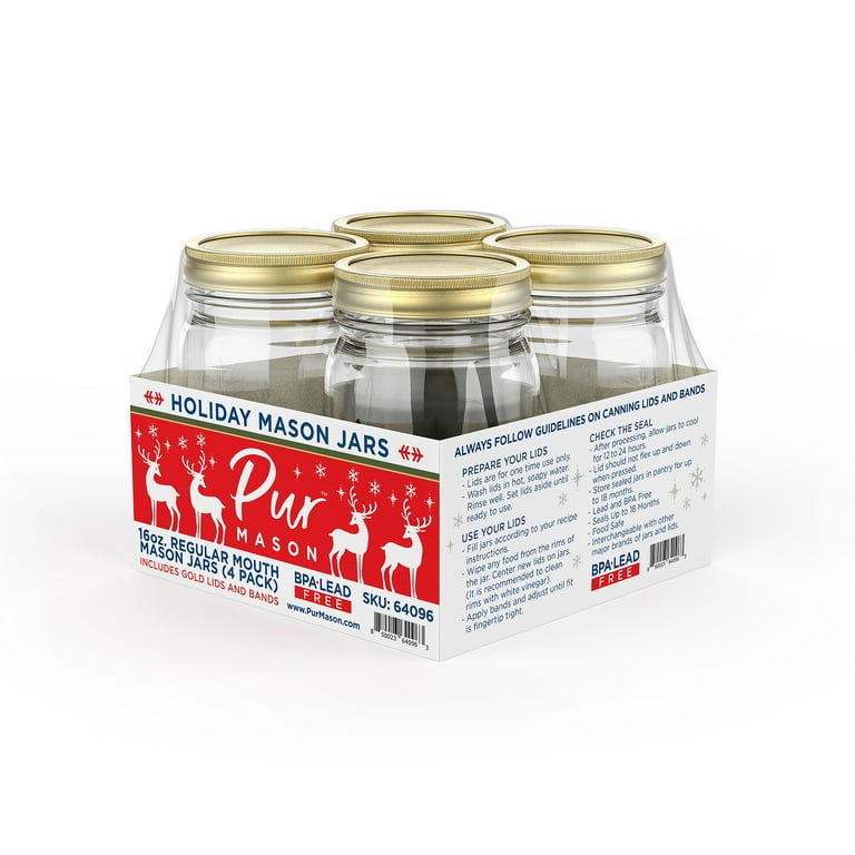 16oz Mason Jar, Regular Mouth Christmas Holiday design with