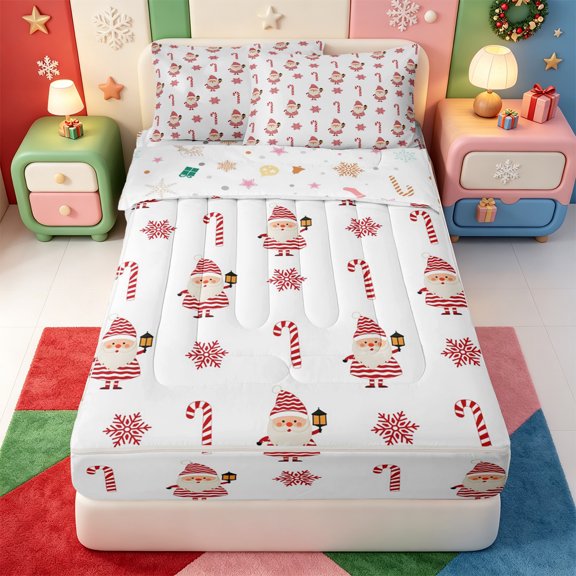 Manfei Winter Holiday Zipper Twin Comforter Sets with Fitted Sheet and 2 Pillowcases,Cute Xmas Christmas Elk Zipper Bedding Set,Xmas Reversible,4 Pieces