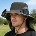 thumbnail image 6 of Solar Powered Fishing Hat with Fan Wide Brim 3 Speed Adjustable Cooling Sun Hat USB Solar Charging for Men Outdoor Hiking Gardening by PALIFEUR, 6 of 8
