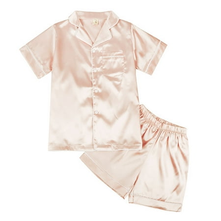 

Pajama Set for Unisex Kid Baby Boy Girl Button-up Sleepwear Nightwear Loungewear Clothes Set Shirt and Shorts Summer