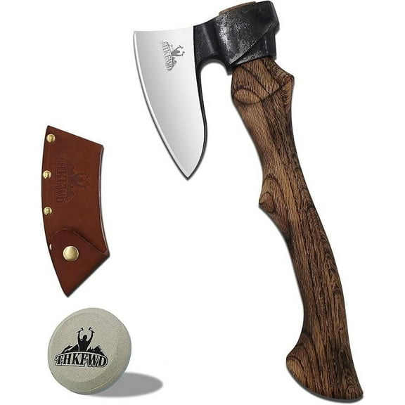 THKFWD Forged Carbon Steel Camping Hatchet with Sheath, 14" Survival Axe for Wood Carving and Chopping