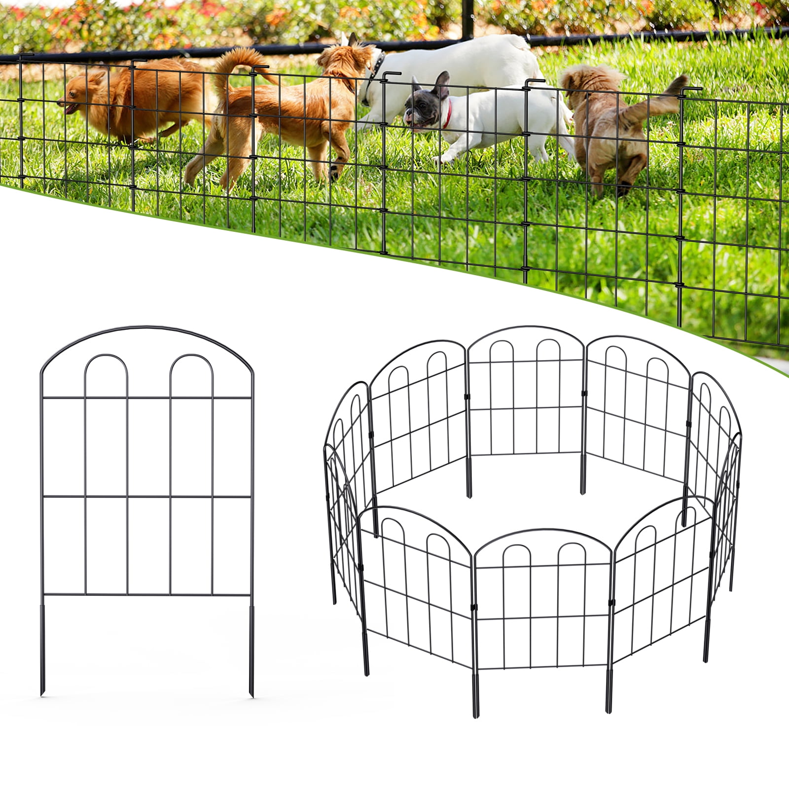 10 PCS Decorative Garden Fence, 24" (H) x 11FT (L) Metal Patio Ground Fence Outdoor