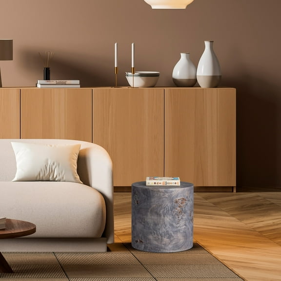 BIDK Home Round Burl Wood Side Table - 15" - Charcoal Gray