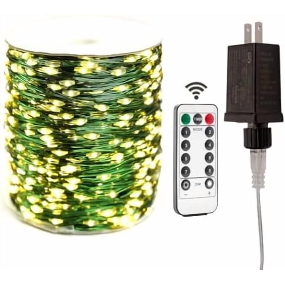 66FT Plug in Fairy Lights Warm White Green Wire LED String Lights 200 LED with Remote 8 Modes for Living Room, Christmas Tree, Patio, Garden, Wedding, Backyard