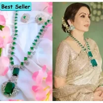 Sparkling Gold Plated Green AD Stone Collar Bone Necklace Set And Earring Jewell