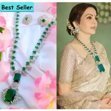 Sparkling Gold Plated Green AD Stone Collar Bone Necklace Set And Earring Jewell