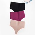 thumbnail image 2 of TrowBridge-bragas de cintura alta para mujer, tangas sin costuras, ropa interior femenina de satén de seda, lencería Sexy, moda, tangas de Fitness, parte trasera en T, 2 of 4