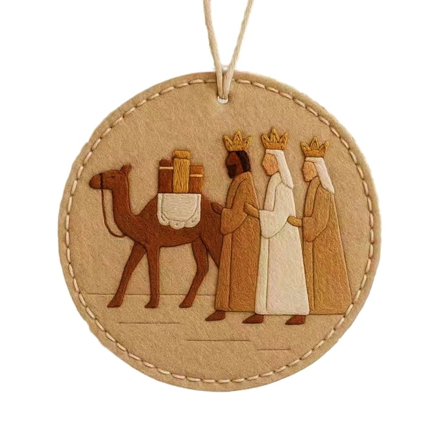 Hand-Embroidered Religious Christmas Ornaments - 9cm Nativity Scene Tree Decorations & Holiday Gifts