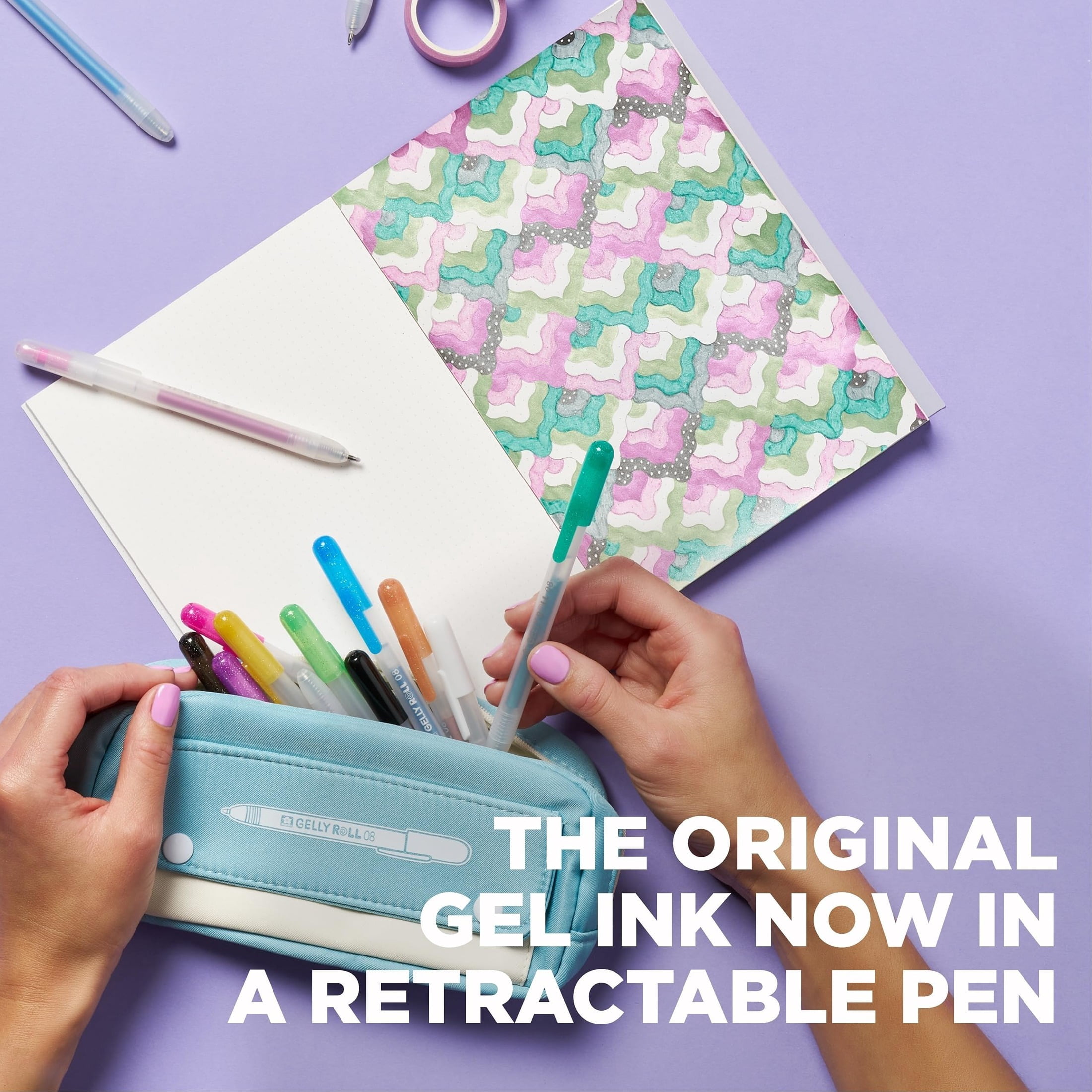 Sakura Gelly Roll Retractable Gel Pens Colored - Classic, Craft, Stardust & Metallic - For Journaling, Art, or Drawing - Medium Point - With Assorted Colored Ink - 12 Pens
