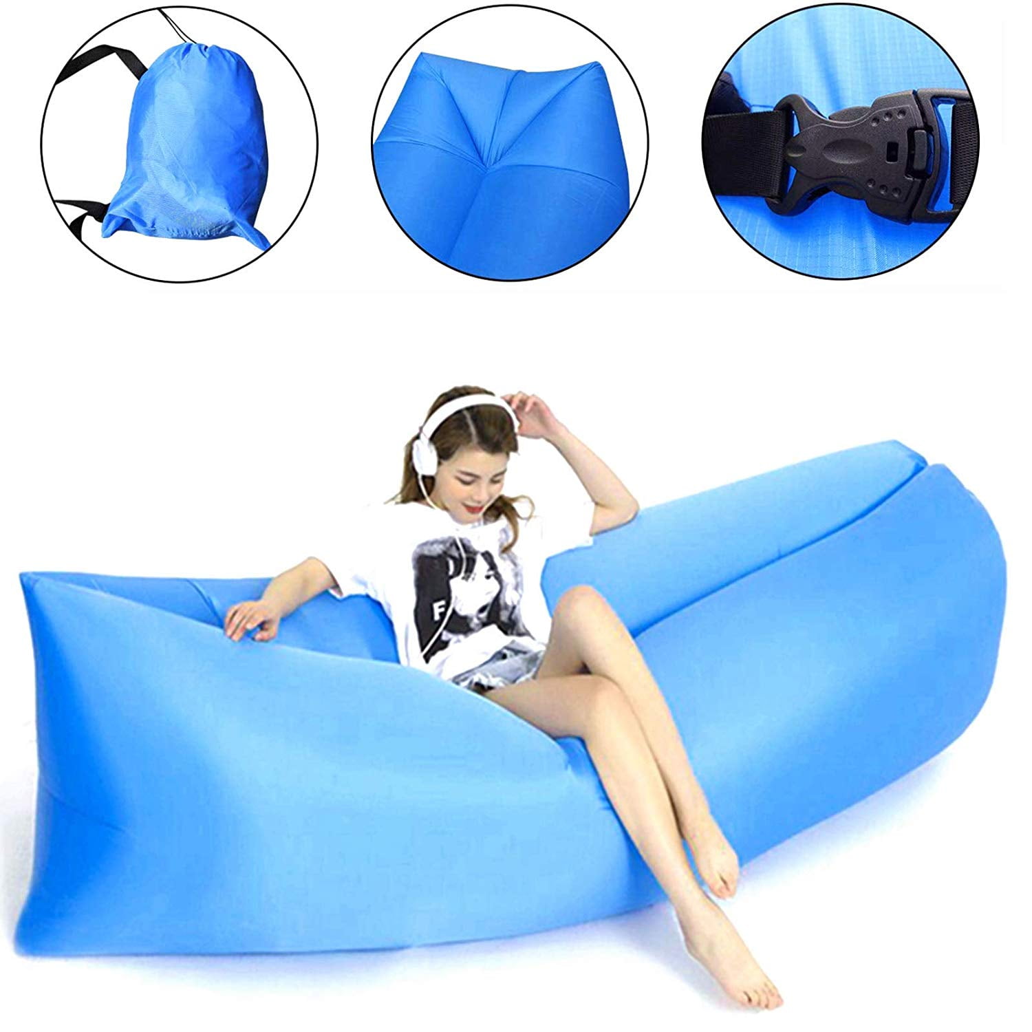 Portable Inflatable Lounger Air Sofa Outdoor Picnic Beach Mattress Mat Lazy Bed 