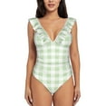 thumbnail image 2 of Fotbe Pistachio Green Checkboard Women's Tummy Control Swimsuits Slimming One Piece Bathing Suit Ruffle Wrap V Neck Swimwear-, 2 of 8