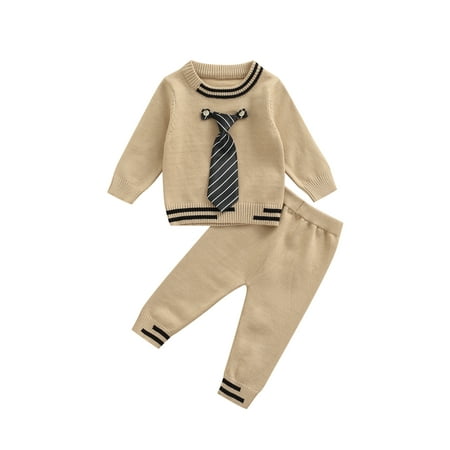 

Bagilaanoe 2pcs Newborn Baby Boys Long Pants Set Long Sleeve Knitted Sweater Tops + Trousers 3M 6M 9M 12M Infant Fall Winter Gentleman Outfits