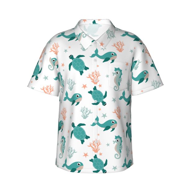 Balery Turtles And Seahorses Camisas hawaianas de manga corta para hombre, camisas playeras de corte holgado, camisas de vacaciones con botones,Small