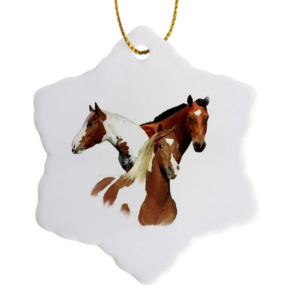 3drose, Horses, 3 inch Snowflake Porcelain Ornament