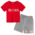 thumbnail image 3 of Conjunto de 2 piezas de camiseta de manga corta y pantalones cortos con estampado de letras de marca de verano, traje deportivo informal para niños y niñas, conjunto de moda para niños, 3 of 5