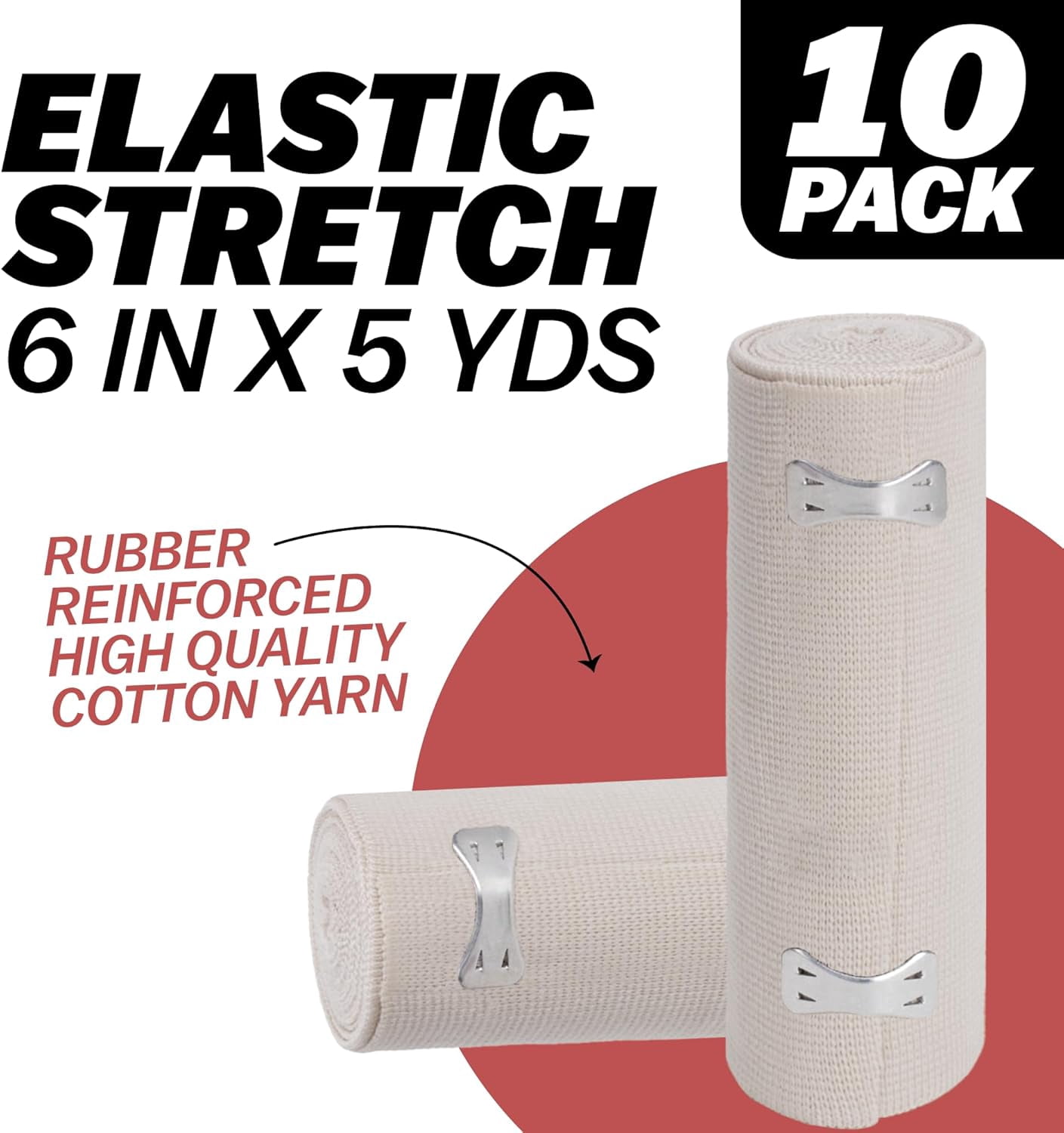 Elastic Bandage 6", 5 Yards Stretched Length, 10/Pack