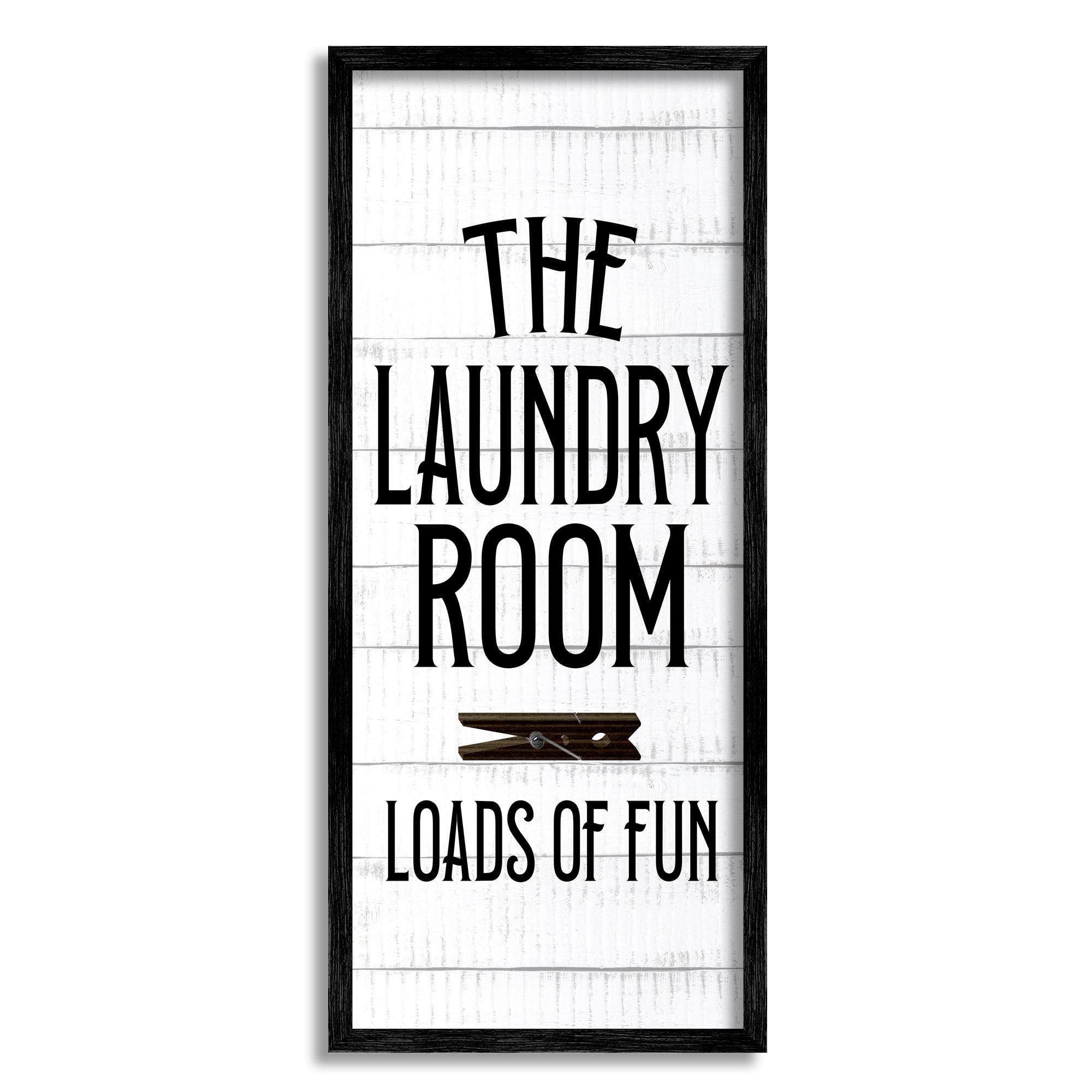 Stupell Industries Loads of Fun Laundry Room Rustic Clothespin Design Framed Wall Art, 13 x 30, Design by Kim Allen