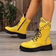 thumbnail image 6 of DeHolifer Women Ankle Boots Lace Up Round Toe Comfotable Lug Sole Party Casual Motorcycle Booties, 6 of 8