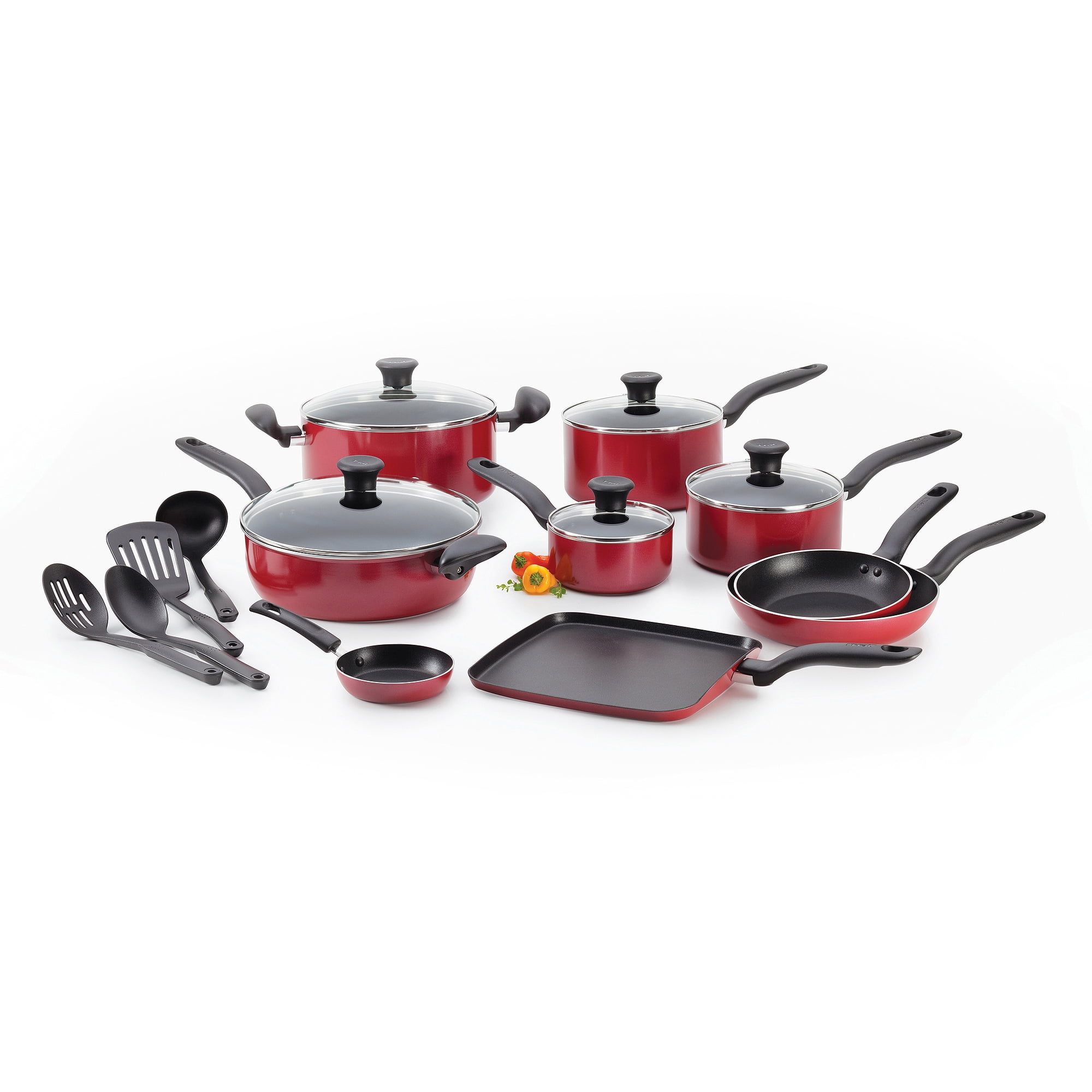 T-FAL T-fal Easy Care 12-Piece Non-Stick Cookware Set, Red B089SC64