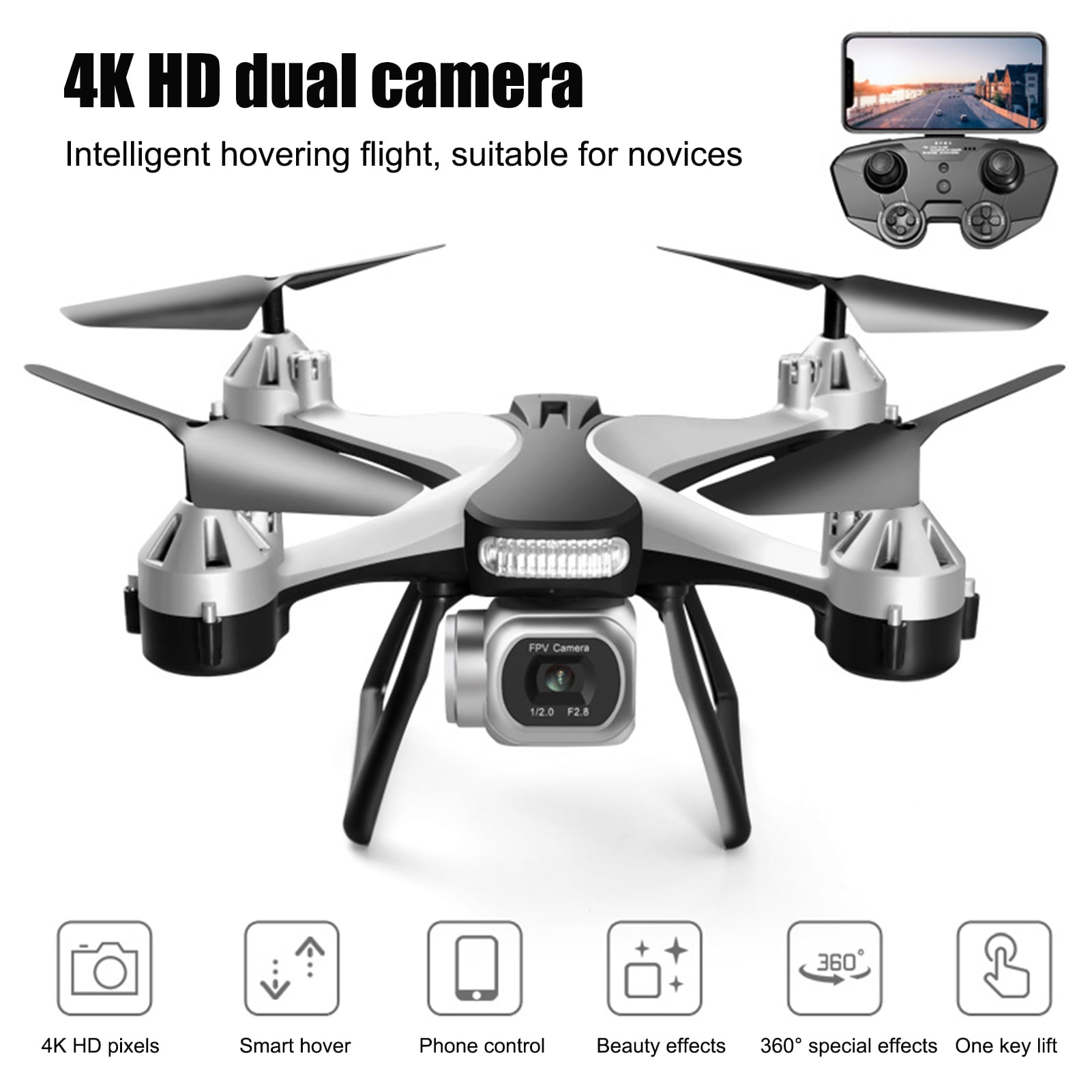 Mini Drone 4K HD Camera, Helicopter Quadcopter with Headless Mode, Altitude Hold, 360° Flip, Indoor Drone Great Gift for Boys Girls (White) - Walmart.com