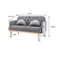 thumbnail image 2 of Royard Oaktree 55" Velvet Sofa Button Tufted Loveseat with Two Pillows Upholstered Small Sofa Chair with Gold Metal Feet Modern Decor Sofa Couch for Living Room Bedroom Apartment,Grey, 2 of 5