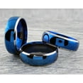 thumbnail image 6 of Tungsten Rings for Men Wedding Bands for Him 8mm Blue Domed with Beveled Silver Edges, 6 of 8