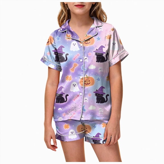 12-13 Years Teen Girl's Halloween Pajama Set Short Sleeved Shorts Home Clothes Halloween Pj Set Bluey Halloween Costume