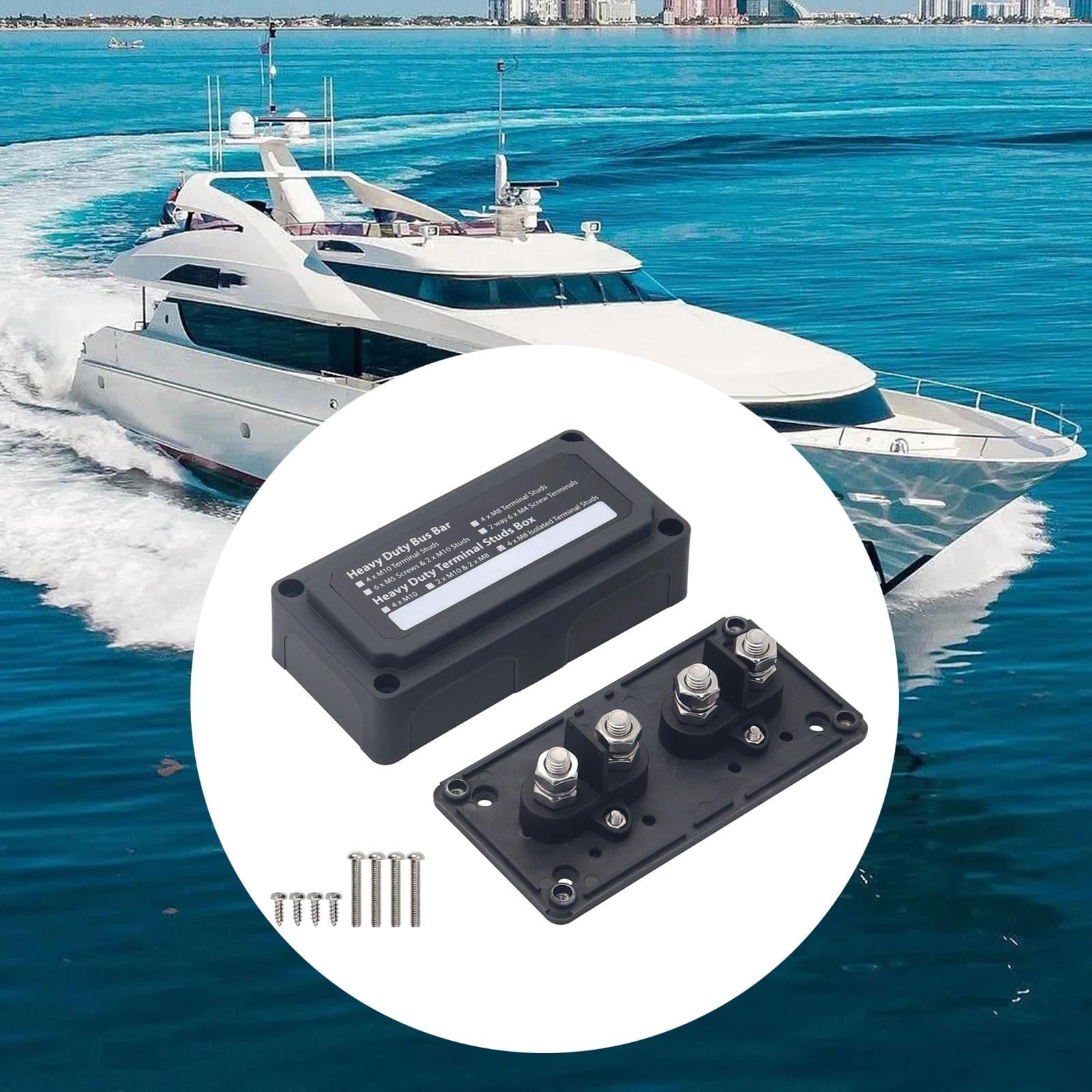 Power Distribution Terminal Block Busbar Box Bus Bar for Yacht RV Boats Black 4 x M8