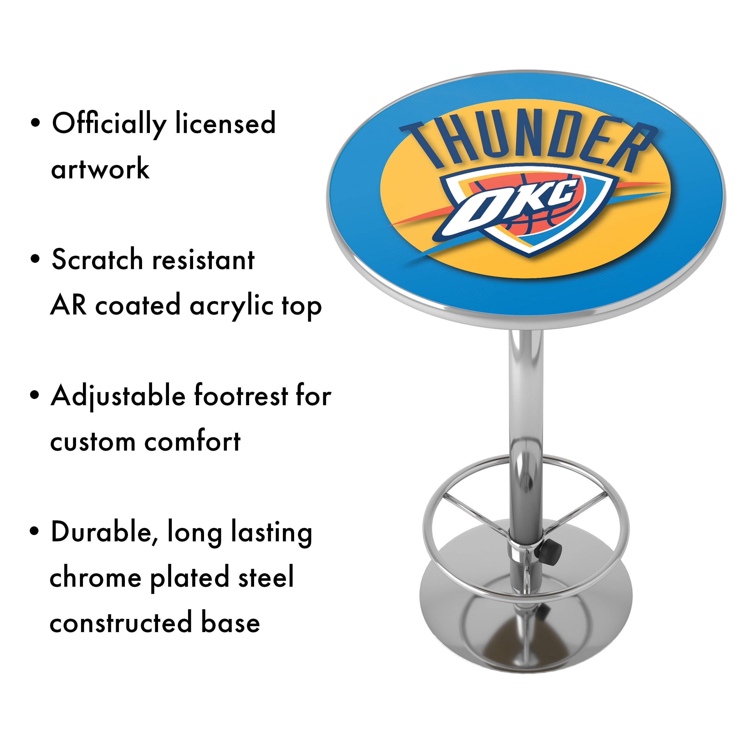 Oklahoma City Thunder Logo Bar Table with Adjustable Footrest and Acrylic Top