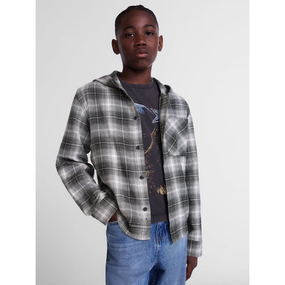 Weekend Academy Boys Hooded Cotton Flannel Shirt, Sizes 4-18