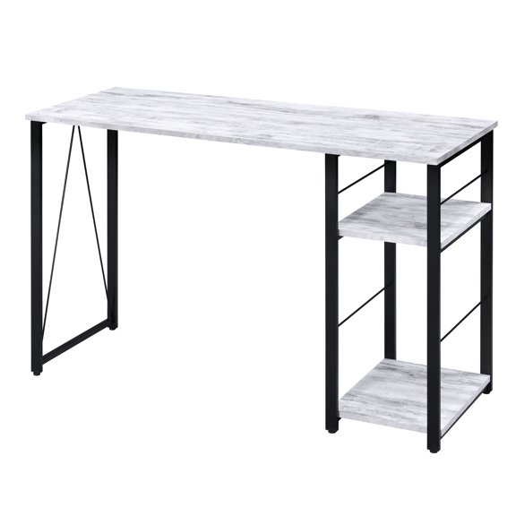 Spacious Antique White Desk With Two Shelf Storage Rectangular Writing 2 Shelves And Metal Support