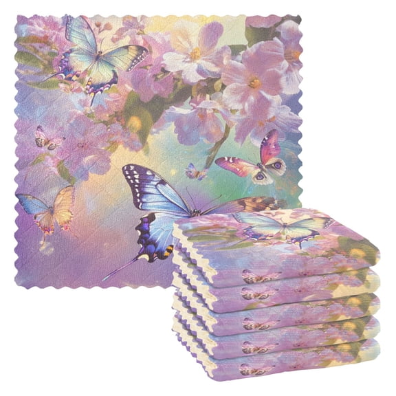 6 Pieces of Kitchen Towels 11x11Inch Kitchen Dish Cloths Kitchen Dish Towels Reuseable Cleaning Cloths Pretty Purple Butterfly