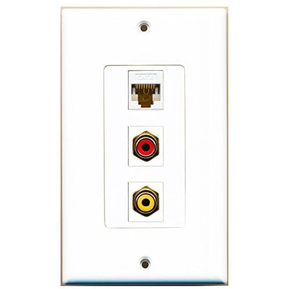 RiteAV - 1 Port RCA Red and 1 Port RCA Yellow and 1 Port Cat6 Ethernet White Decorative Wall Plate Decorative