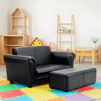Kadyn Kids Couch Sofa,Toddler Couch, Kids Reading Baby Chair,Black/White Kids Double Sofa with Ottoman-Black