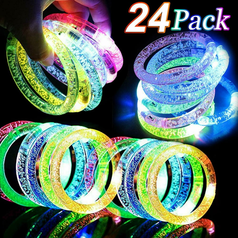 24 Pack Glow In The Dark LED Bracelets Party Favors Flashing Light Up