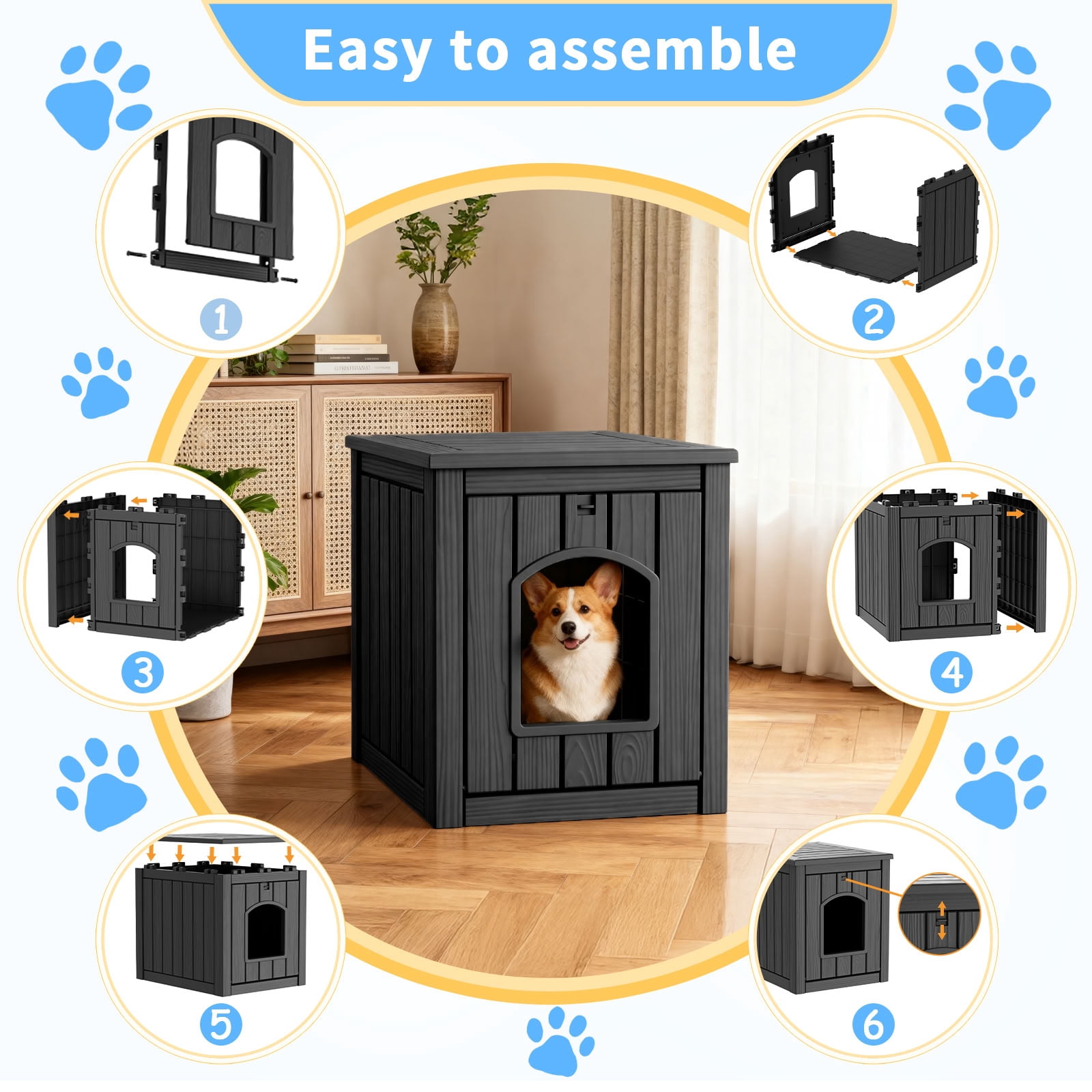 MAYEERTY Dual-Use Indoor Cat House & Litter Box Enclosure, Wood-Textured Litter Hideaway Furniture