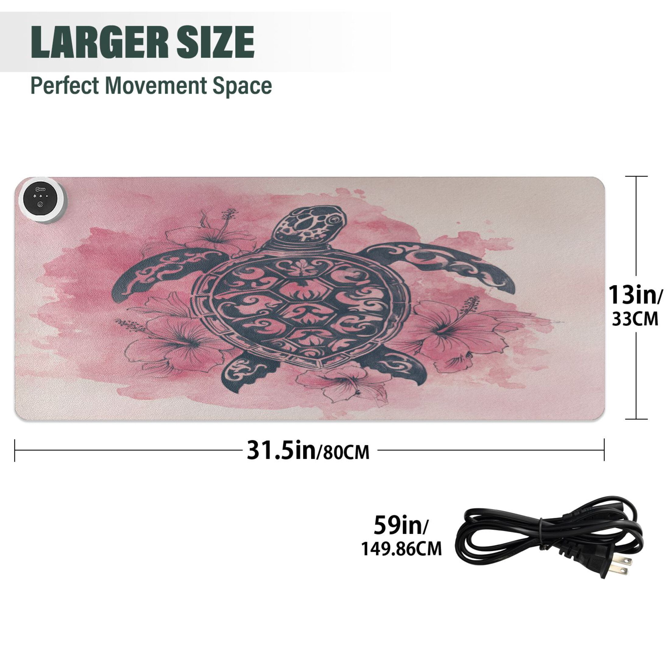 Large Heated Desk Mat Mouse Pad 31.5"x13"PU Leather Graphene Heating Desk Warmer with 3 Temperature Settings 110V US Plug Non-Slip Warm Pad for Home, Office, and Gaming Sea Turtle Print Pattern