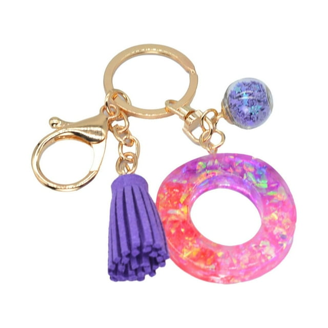 Hangs Pendant 2 Resin Glittering Letter Keychain with Color Stitching Flowing Design Purple Drop Glue English Character Key Chain