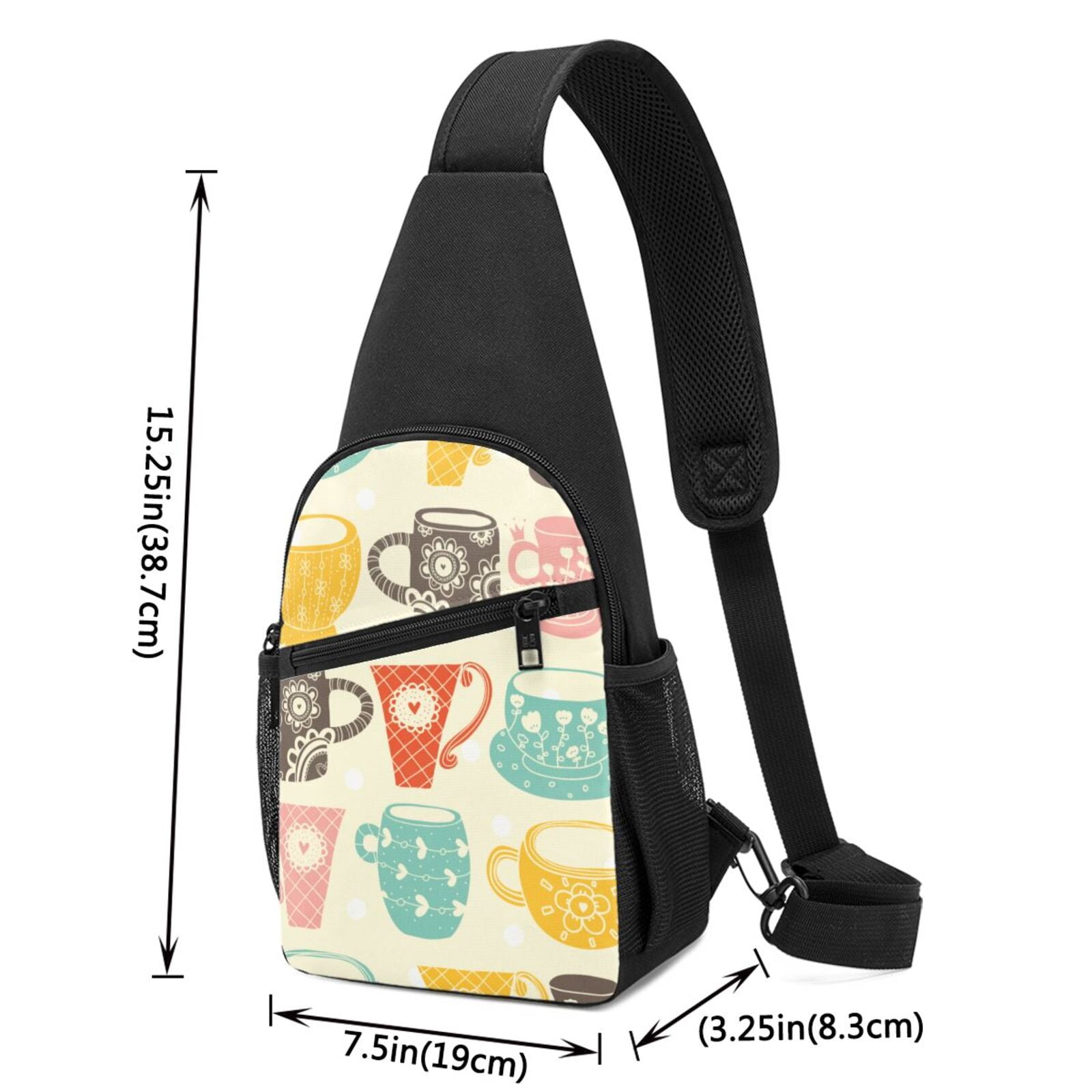 Xecao's Vintage Cup Print Sling Bag: A Versatile Chest, Shoulder, and Crossbody Backpack for Casual Days Out, Perfect for Both Men and Women