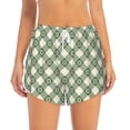 thumbnail image 2 of Gukieu Daisy Plaid Green Print Women's Sports Shorts with Drawstring Elastic Waistband for Running, Yoga, Fitness-Small, 2 of 7