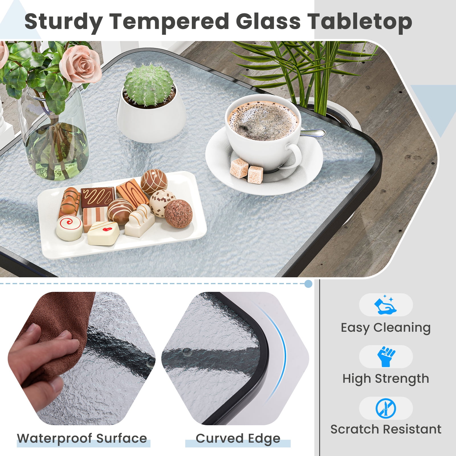 Gymax 2PCS 20'' Outdoor Side Table w/Tempered Glass Top  Metal Frame Patio End Table