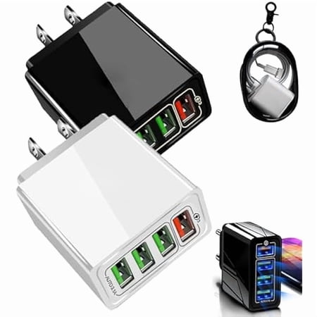 xixishop 2026 Upgraded Phone Charger Fast Charging 4-Port Wall Charger with Intelligent Temperature Control and Multi Protection System Universal Compatibility for All Phones (Black+White)
