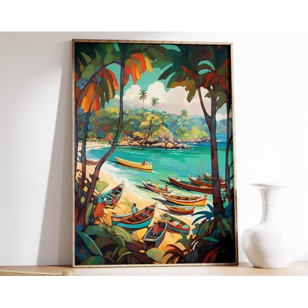 Caribbean Beach Poster Tropical Seascape Art Print