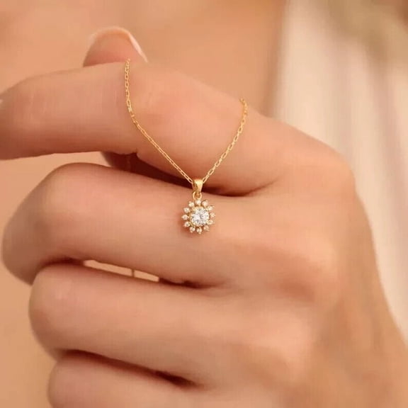1Ct Round Cut Lab Created Diamond Women's Necklace Pendant in 14k Yellow Gold Plated 18"
