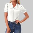 thumbnail image 2 of Gbsyewxs Womens Tops V Neck Puff Sleeve Solid Color Slim Button Summer T Shirts For Women White, 2 of 5