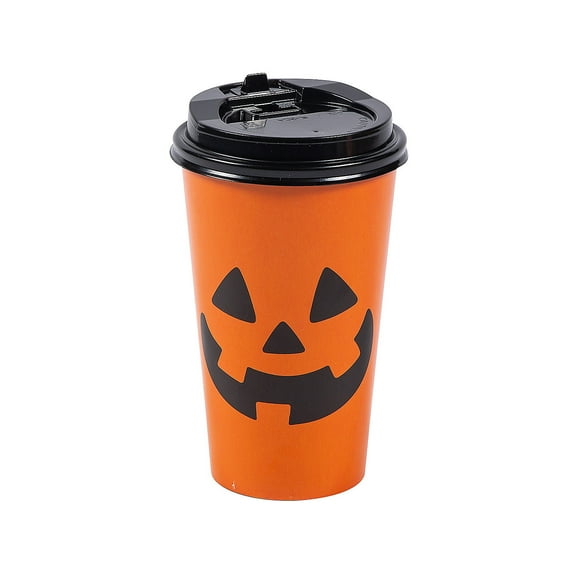 Jack-O’-Lantern Insulated Coffee Cups with Lids, Party Supplies, Halloween, 12 Pieces