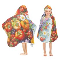 Yayeee Kids Hooded Towels Toddler Soft Absorbent Beach Bathing Wrap 50" x 23.5", Purple Floral Tomatoes