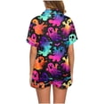 thumbnail image 4 of Xdegoge Women'S Colorful Neon Ghost Pajama Sets Short Sleeve Button Front Sleepwear Cute Halloween Casual Comfy Loungewear 2 Piece Matching Pjs Set with Shorts, 4 of 6